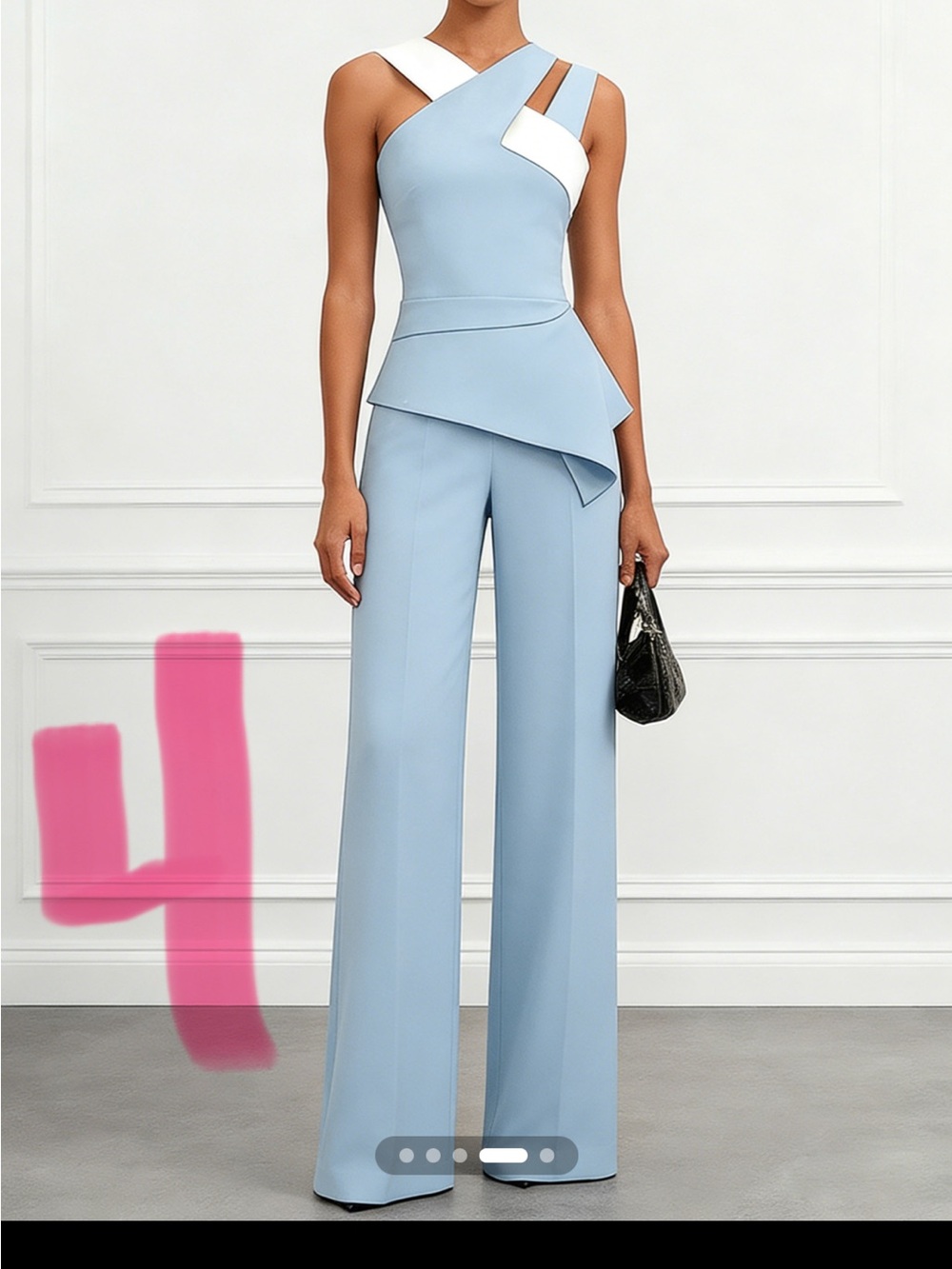 Sz 4 Fehaute Asymmetric Light Blue Peplum Jumpsuit with White Detail